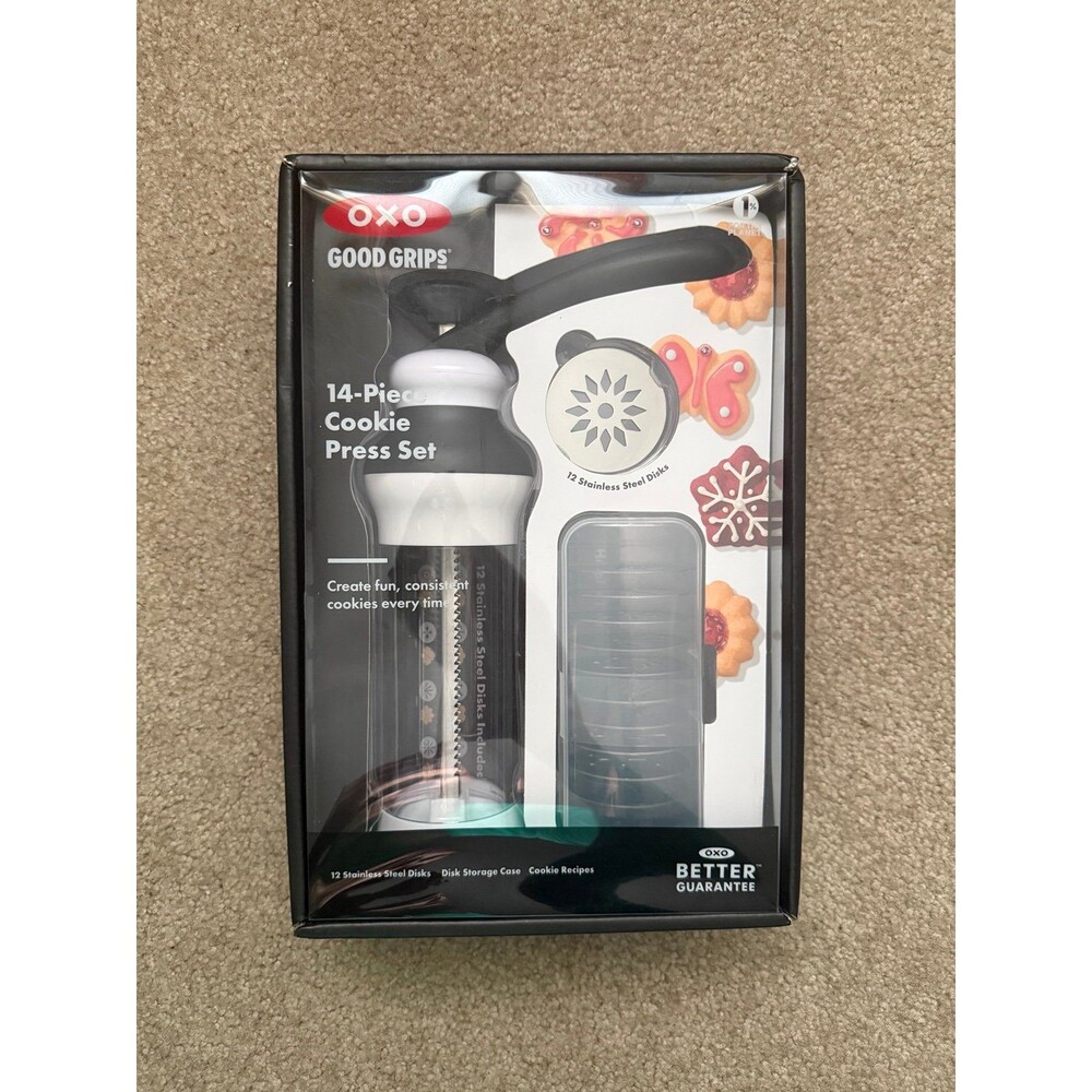 OXO Good Grips 14 Piece Cookie Press Set White & Black NEW Holiday Baking